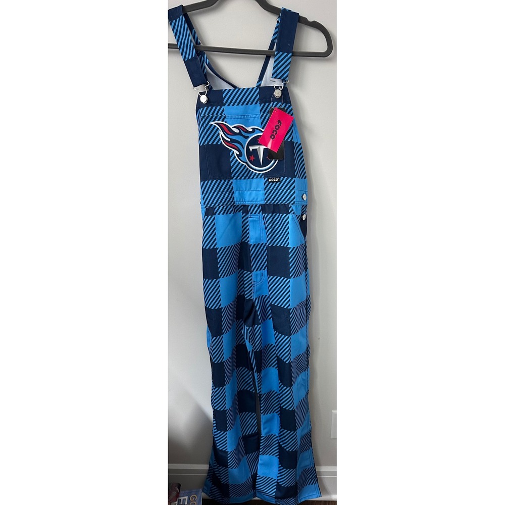 Tennessee Titans FOCO Men‎ Medium Plaid Bib Overalls NFL Game Day Tailgate NEW